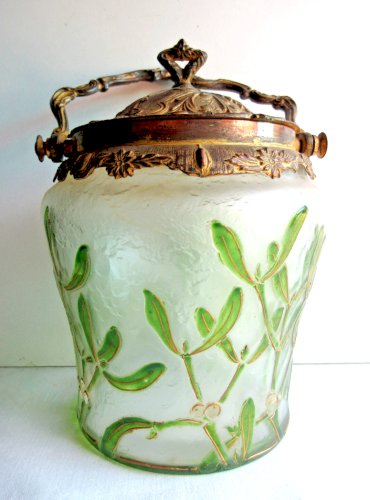 Seau à biscuits Art Nouveau, pot verre émaillé LEGRAS, dégagé à l'acide: Le GUI