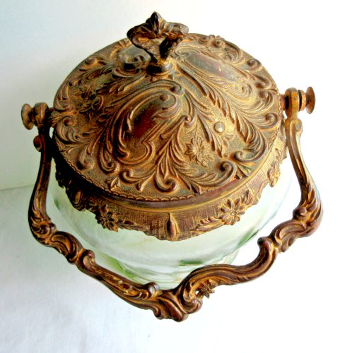 Seau à biscuits Art Nouveau, pot verre émaillé LEGRAS, dégagé à l'acide: Le GUI