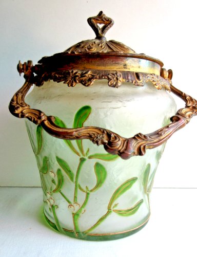 Seau à biscuits Art Nouveau, pot verre émaillé LEGRAS, dégagé à l'acide: Le GUI