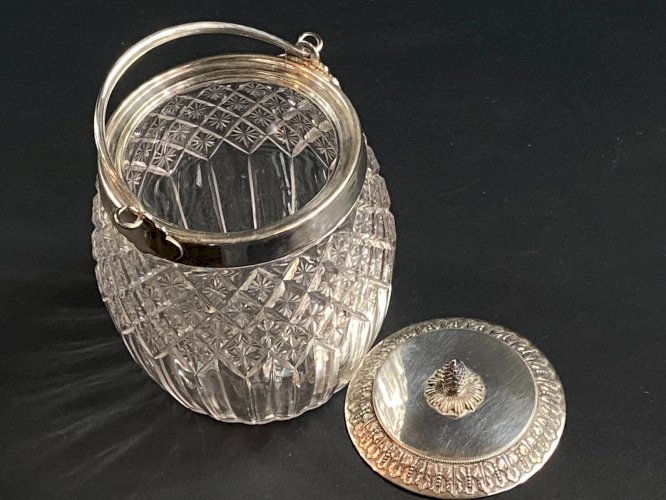 Seau à biscuits cristal taillé Baccarat Saint Louis monture métal argenté Empire