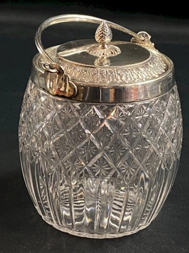 Seau à biscuits cristal taillé Baccarat Saint Louis monture métal argenté Empire