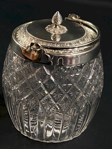 Seau à biscuits cristal taillé Baccarat Saint Louis monture métal argenté Empire