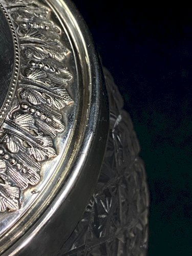 Seau à biscuits cristal taillé Baccarat Saint Louis monture métal argenté Empire