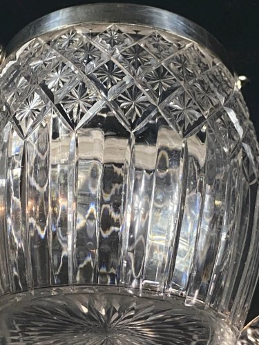 Seau à biscuits cristal taillé Baccarat Saint Louis monture métal argenté Empire