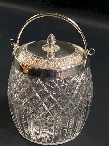 Seau à biscuits cristal taillé Baccarat Saint Louis monture métal argenté Empire