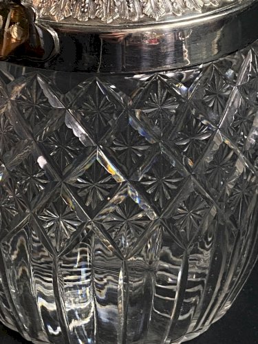 Seau à biscuits cristal taillé Baccarat Saint Louis monture métal argenté Empire