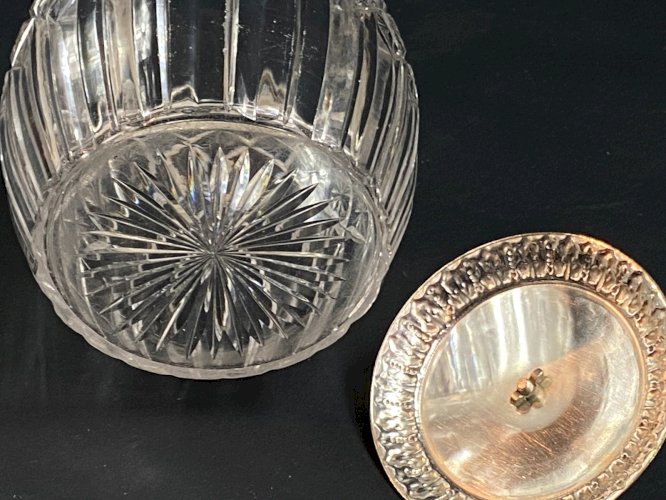 Seau à biscuits cristal taillé Baccarat Saint Louis monture métal argenté Empire