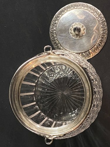 Seau à biscuits cristal taillé Baccarat Saint Louis monture métal argenté Empire