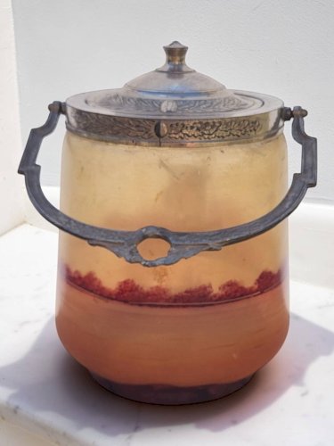 Seau à biscuits en verre émaillé 1900