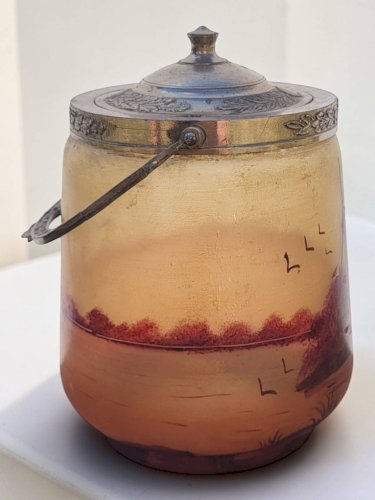Seau à biscuits en verre émaillé 1900