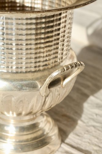 Seau à champagne ancien en métal argenté à poignées
