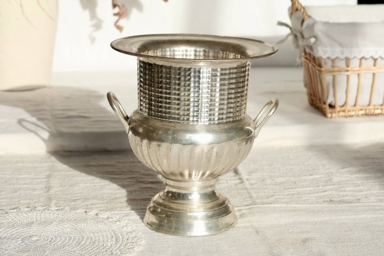 Seau à champagne ancien en métal argenté à poignées