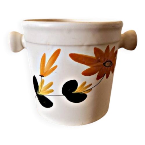 Seau à glace, glaçons en céramique des Poteries du Marais, décor fleurs