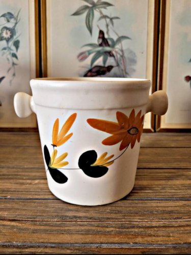 Seau à glace, glaçons en céramique des Poteries du Marais, décor fleurs