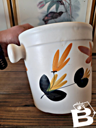 Seau à glace, glaçons en céramique des Poteries du Marais, décor fleurs