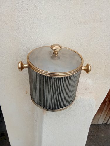 Seau à glace vintage en métal doré et argenté 