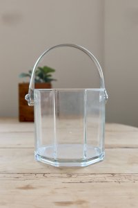 Vintage glass ice bucket with chrome handle