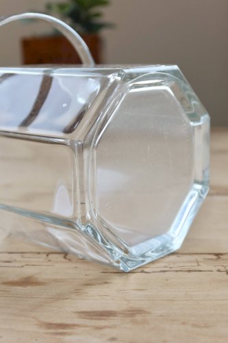 Seau à glace vintage en verre transparent avec poignée chromée