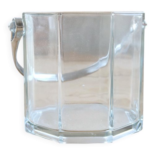 Seau à glace vintage en verre transparent avec poignée chromée