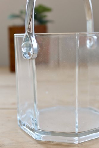 Seau à glace vintage en verre transparent avec poignée chromée