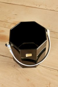 Seau à glace vintage Luminarc verre noir avec poignée en métal doré