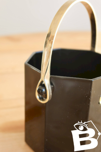 Seau à glace vintage Luminarc verre noir avec poignée en métal doré