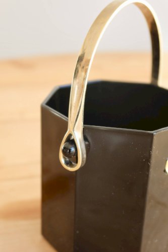 Seau à glace vintage Luminarc verre noir avec poignée en métal doré