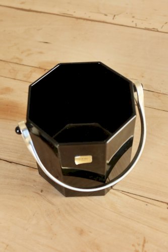 Seau à glace vintage Luminarc verre noir avec poignée en métal doré
