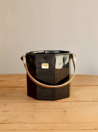 Seau à glace vintage Luminarc verre noir avec poignée en métal doré