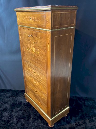 Secrétaire de dame XIXe à décor floral richement marqueté Napoléon III