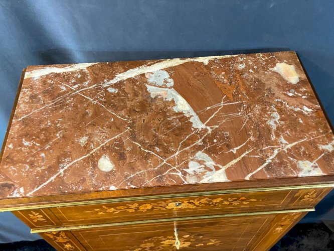 Secrétaire de dame XIXe à décor floral richement marqueté Napoléon III