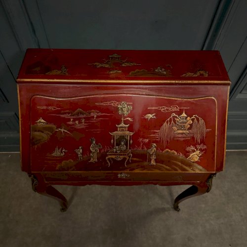 Secrétaire dos d'âne XIXe Napoléon III rehaussé de décors chinois L9503