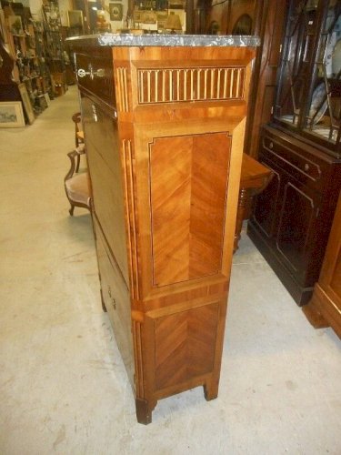 SECRETAIRE MARQUETE LOUIS XVI PLATEAU MARBRE DU XIX ème SIECLE