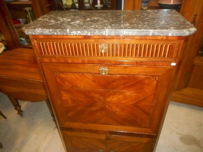SECRETAIRE MARQUETE LOUIS XVI PLATEAU MARBRE DU XIX ème SIECLE