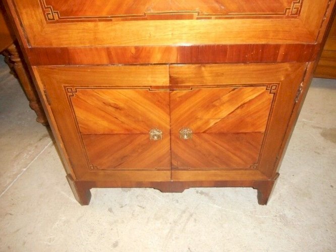 SECRETAIRE MARQUETE LOUIS XVI PLATEAU MARBRE DU XIX ème SIECLE