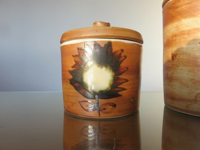 SERIE 3 POTS POTERIE DE LA COLOMBE EN GRES TACHISTE ANNEES 50 60