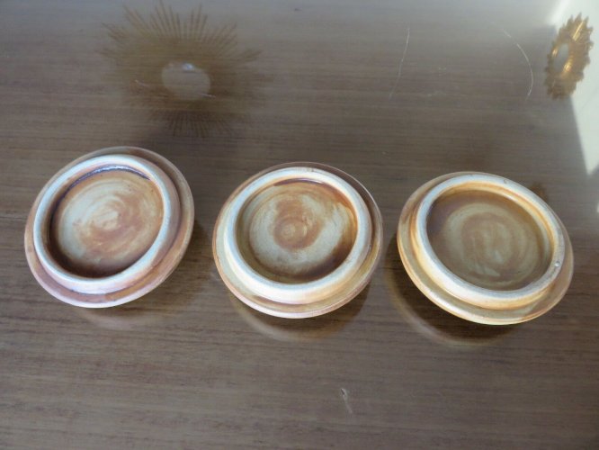 SERIE 3 POTS POTERIE DE LA COLOMBE EN GRES TACHISTE ANNEES 50 60