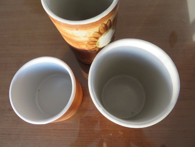 SERIE 3 POTS POTERIE DE LA COLOMBE EN GRES TACHISTE ANNEES 50 60