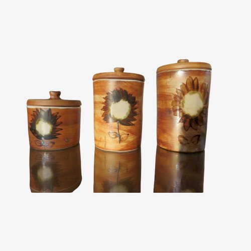 SERIE 3 POTS POTERIE DE LA COLOMBE EN GRES TACHISTE ANNEES 50 60