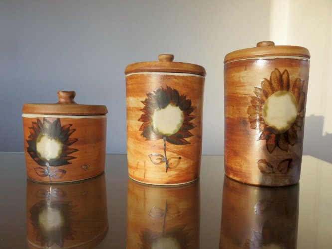 SERIE 3 POTS POTERIE DE LA COLOMBE EN GRES TACHISTE ANNEES 50 60