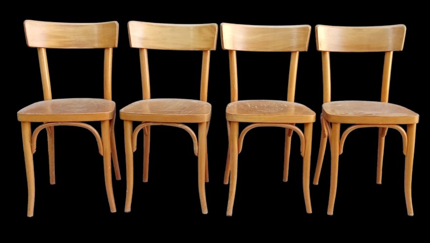 Série 4 Anciennes Chaises Bois Thonet Mobilier Bistrot Bar Ancien Estampillées