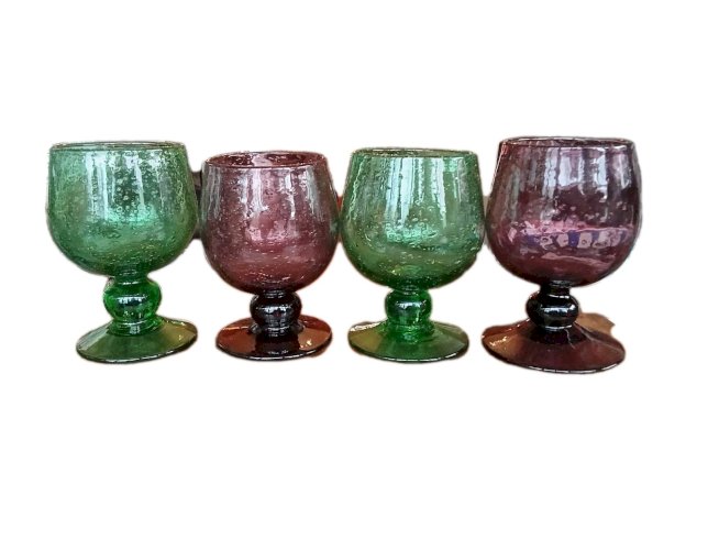 Série 4 Anciens Verres à pied Verrerie Biot verre soufflé bullé Old glasses
