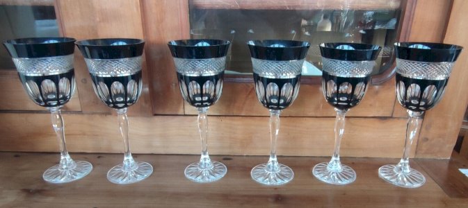 Set of 6 Antique Crystal Wine Glasses from Paris, Vintage Tableware