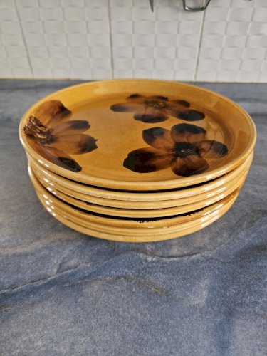 Série 7 assiettes plates céramique émaillées "Mexico" Sarreguemines