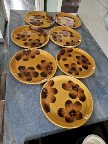 Série 7 assiettes plates céramique émaillées "Mexico" Sarreguemines