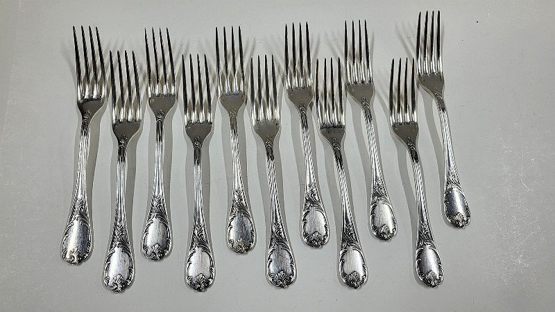 SERIE DE 11 GRANDES FOURCHETTES CHRISTOFLE MARLY EN METAL ARGENTE