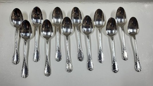 SET OF 12 LARGE CHRISTOFLE MARLY SILVER-PLATED SPOONS