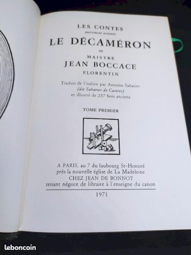 Serie de 3 tomes Le decameron  de jean boccage edité par jean de bonnot 1971(made in chiner)