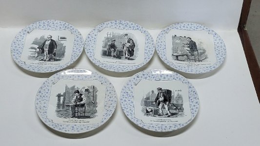 SET OF 5 PLATES ON THE U AND C TRADES SARREGUEMINES PERSE G