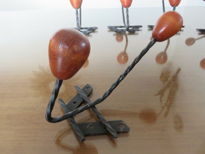 SERIE DE 5 PORTE MANTEAUX MURAUX SCANDINAVES 2 PATERES BOIS ANNEES 60 70 VINTAGE